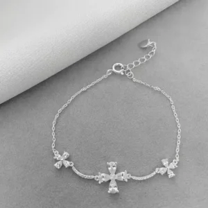 Pulseira três flores quatro pétalas prata 925